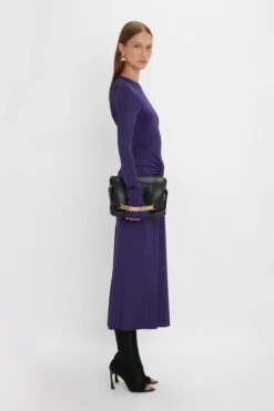 Victoria Beckham Long Sleeve Gathered Midi Dress In Ultraviolet -Victoria Beckham 20230912 VB 918