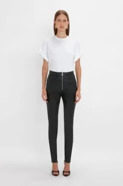 Victoria Beckham Slim Leather Trouser In Black