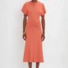 Victoria Beckham Gathered Waist Midi Dress In Papaya