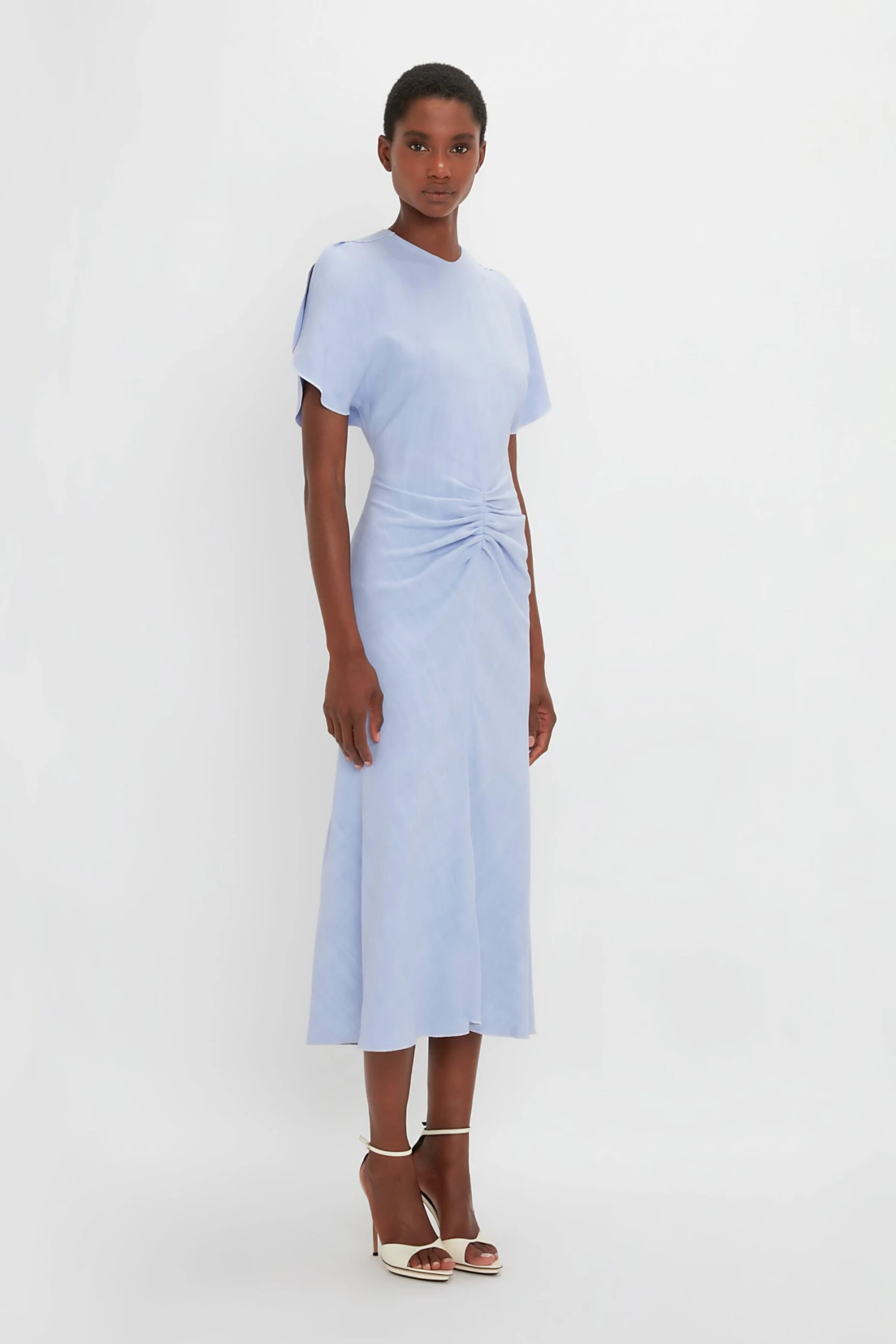 Victoria Beckham Gathered Waist Midi Dress In Frost 2 Victoria Beckham Gathered Waist Midi Dress In Frost - Image 2