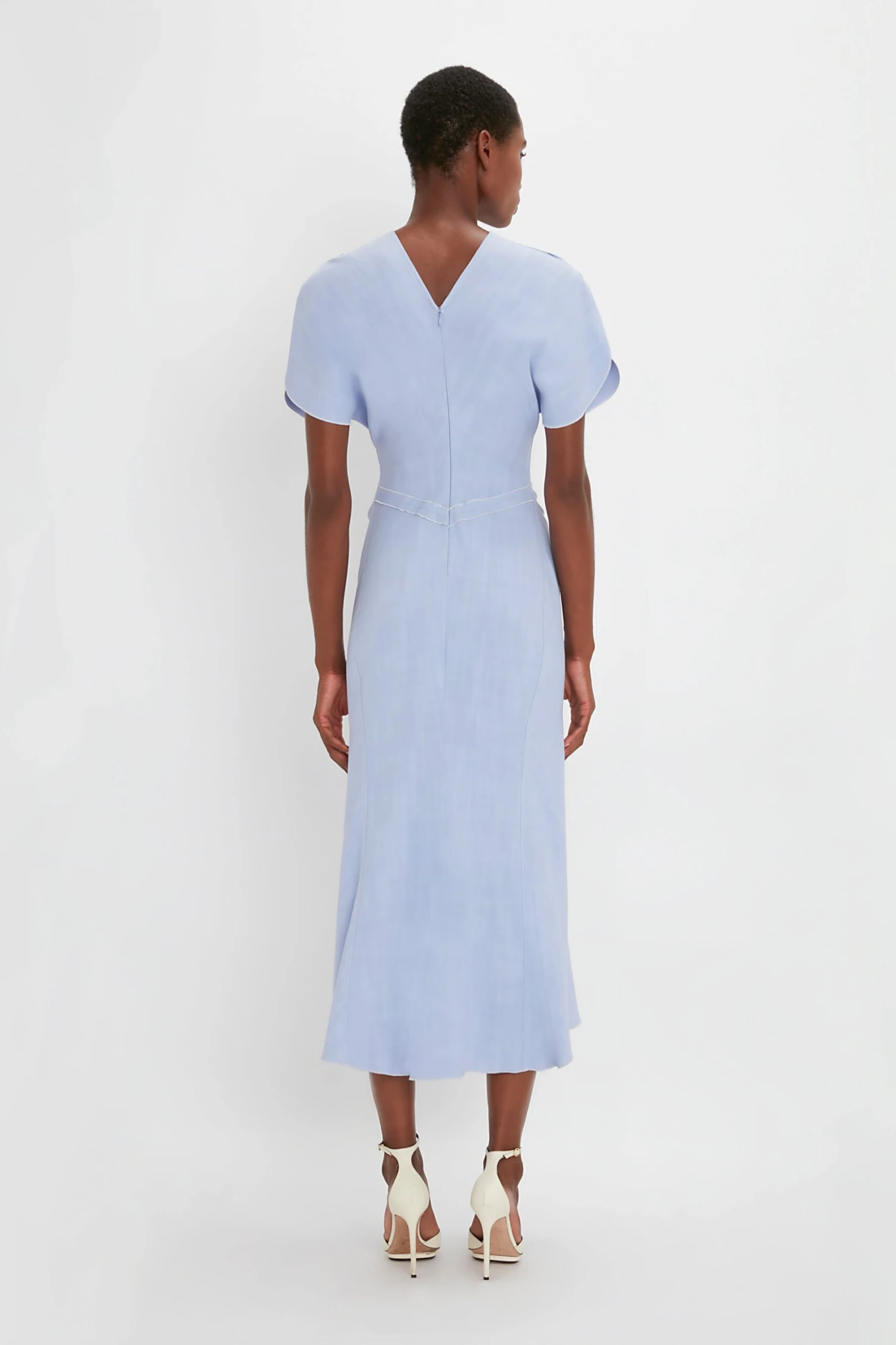 Victoria Beckham Gathered Waist Midi Dress In Frost 3 Victoria Beckham Gathered Waist Midi Dress In Frost - Image 3