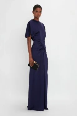 Victoria Beckham Exclusive Gathered Waist Floor-Length Dress In Ultraviolet -Victoria Beckham 20230913 VB 095