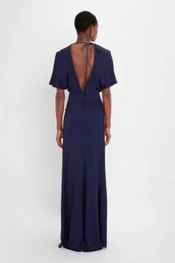 Victoria Beckham Exclusive Gathered Waist Floor-Length Dress In Ultraviolet -Victoria Beckham 20230913 VB 097