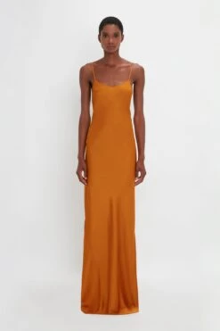 Victoria Beckham Floor-Length Cami Dress In Ginger