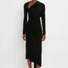 Victoria Beckham Slash-Neck Ruched Midi Dress In Black
