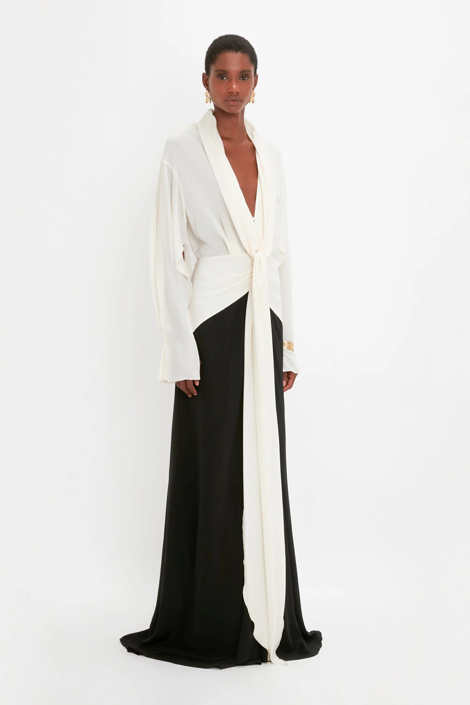 Victoria Beckham Tie Detail Gown In Vanilla-Black 2 Victoria Beckham Tie Detail Gown In Vanilla-Black - Image 2