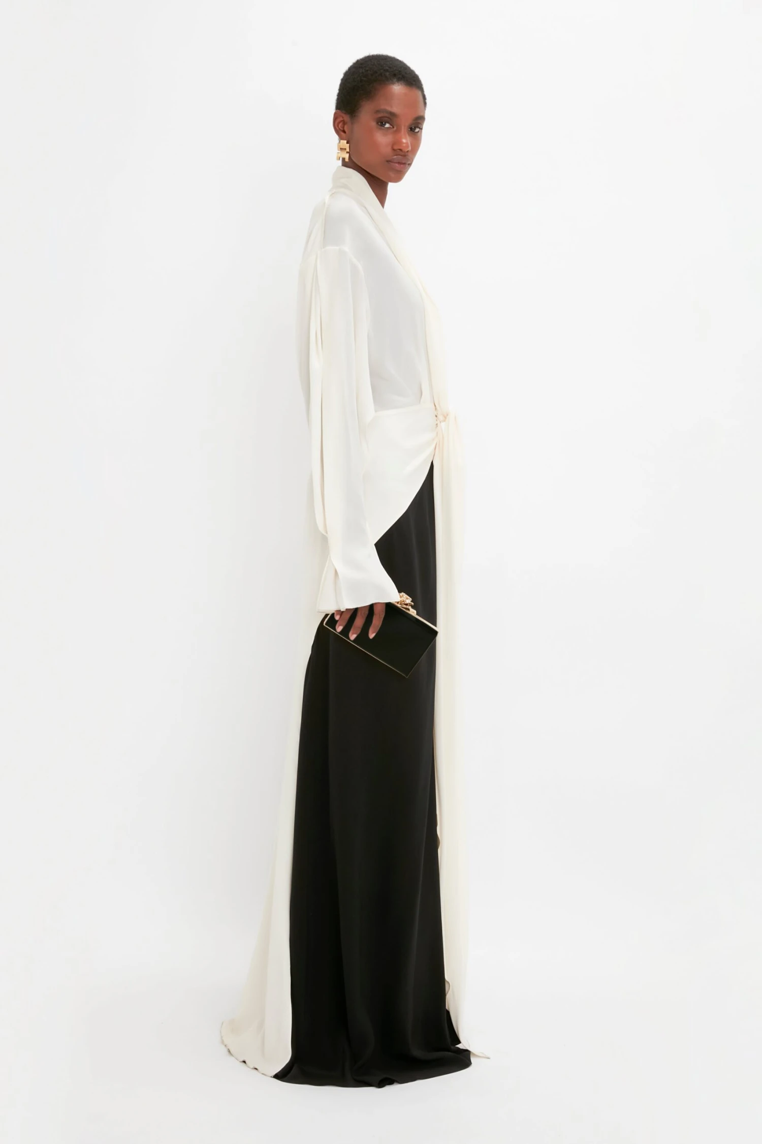 Victoria Beckham Tie Detail Gown In Vanilla-Black 6 Victoria Beckham Tie Detail Gown In Vanilla-Black - Image 6