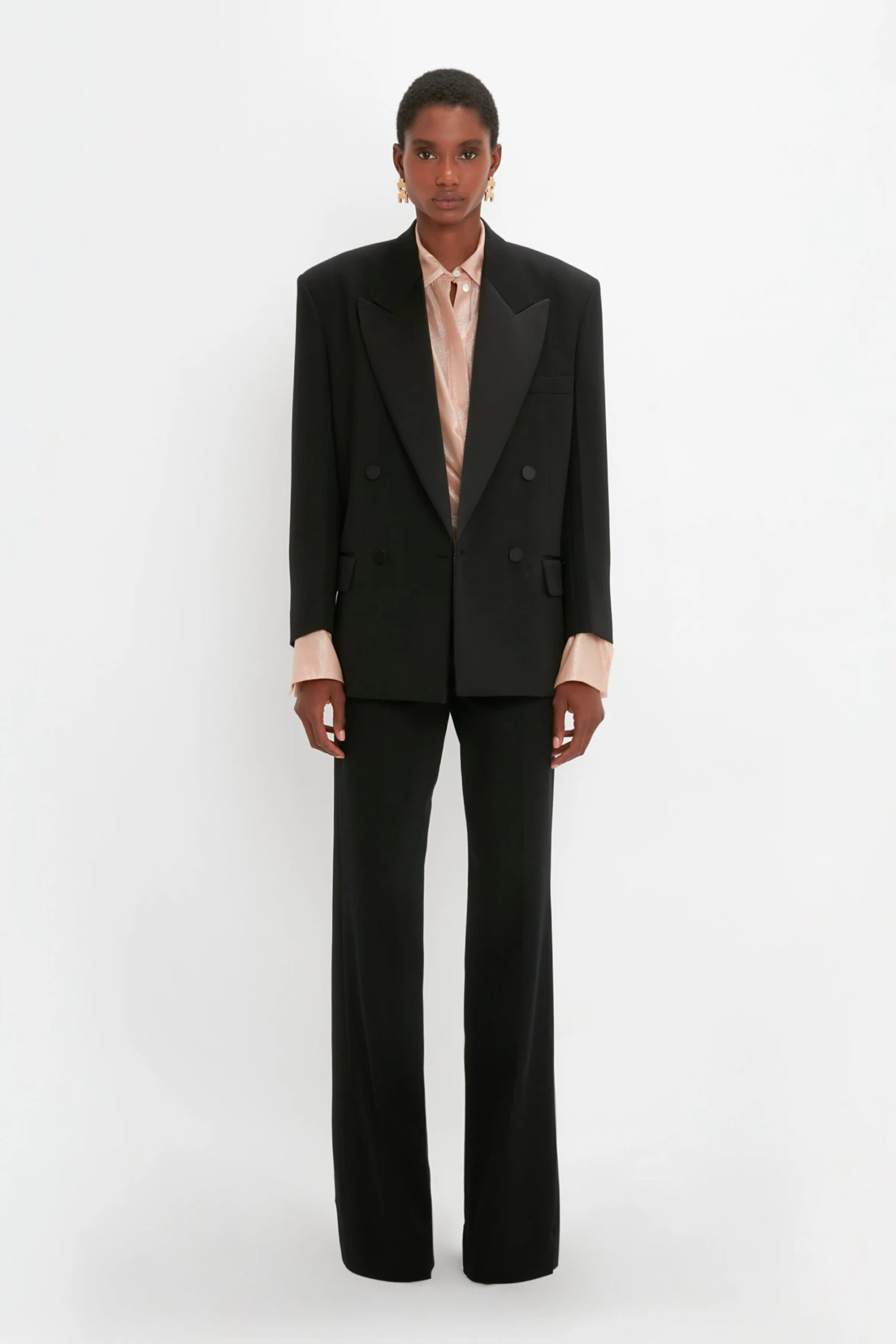 Victoria Beckham Satin Lapel Tuxedo Jacket In Black 1 Victoria Beckham Satin Lapel Tuxedo Jacket In Black