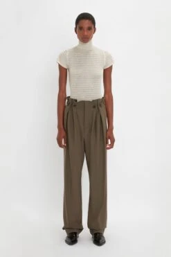 Victoria Beckham Gathered Waist Utility Trouser In Oregano