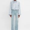 Victoria Beckham Button Detail Cropped Shirt In Chamomile Blue Stripe