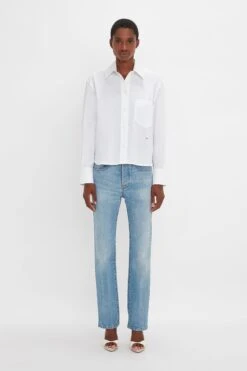 Victoria Beckham Cropped Long Sleeve Shirt In White