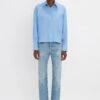 Victoria Beckham Cropped Long Sleeve Shirt In Oxford Blue