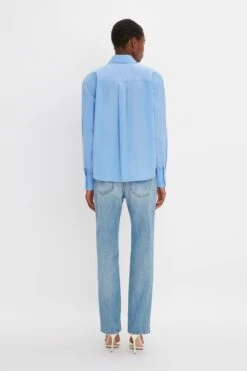 Victoria Beckham Cropped Long Sleeve Shirt In Oxford Blue -Victoria Beckham 20230914 VB 135 3ca71679 5cd4 44b6 91ec f557b0cd18a3