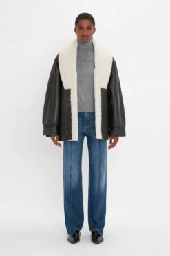 Victoria Beckham Shearling Coat In Monochrome