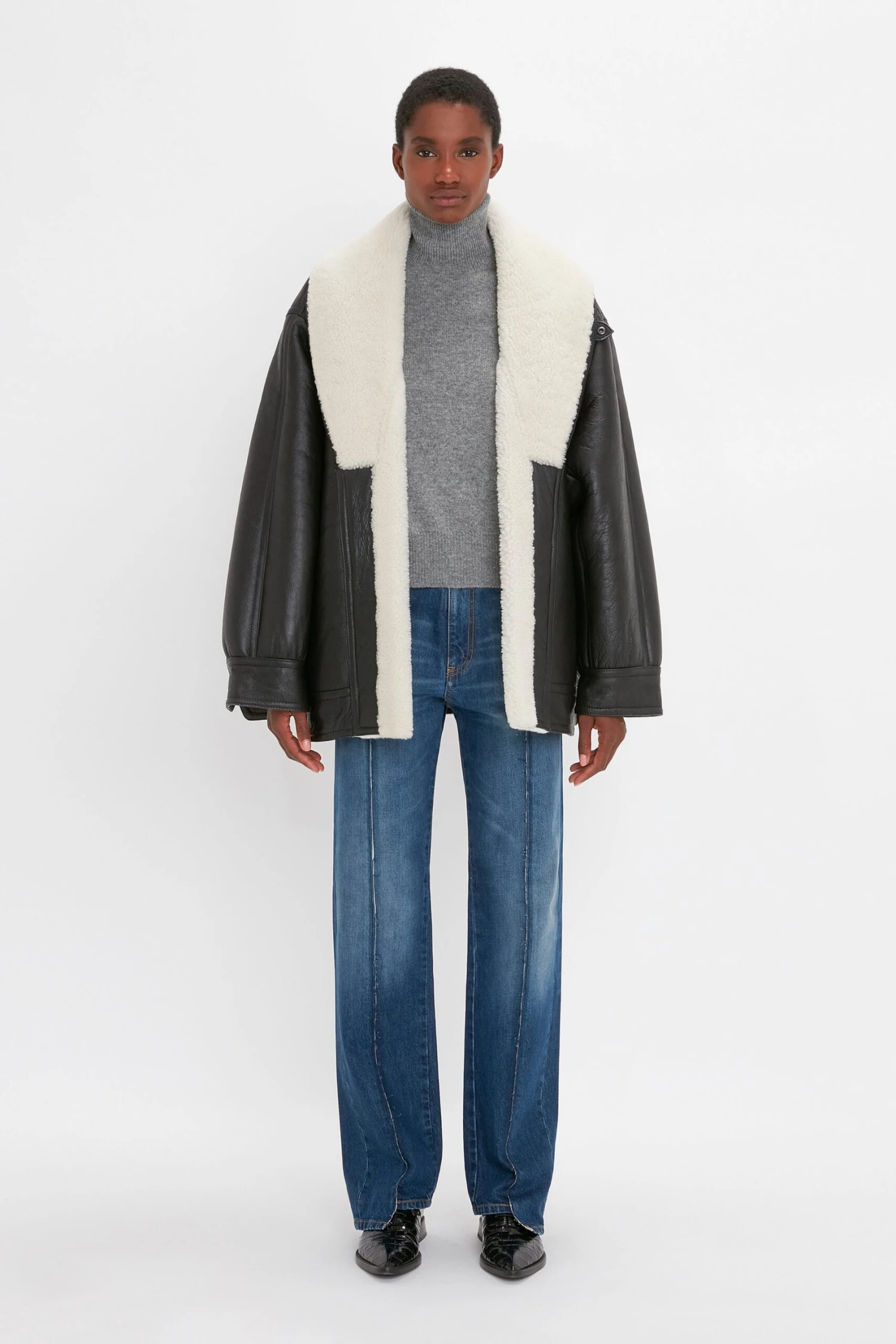 Victoria Beckham Shearling Coat In Monochrome 1 Victoria Beckham Shearling Coat In Monochrome