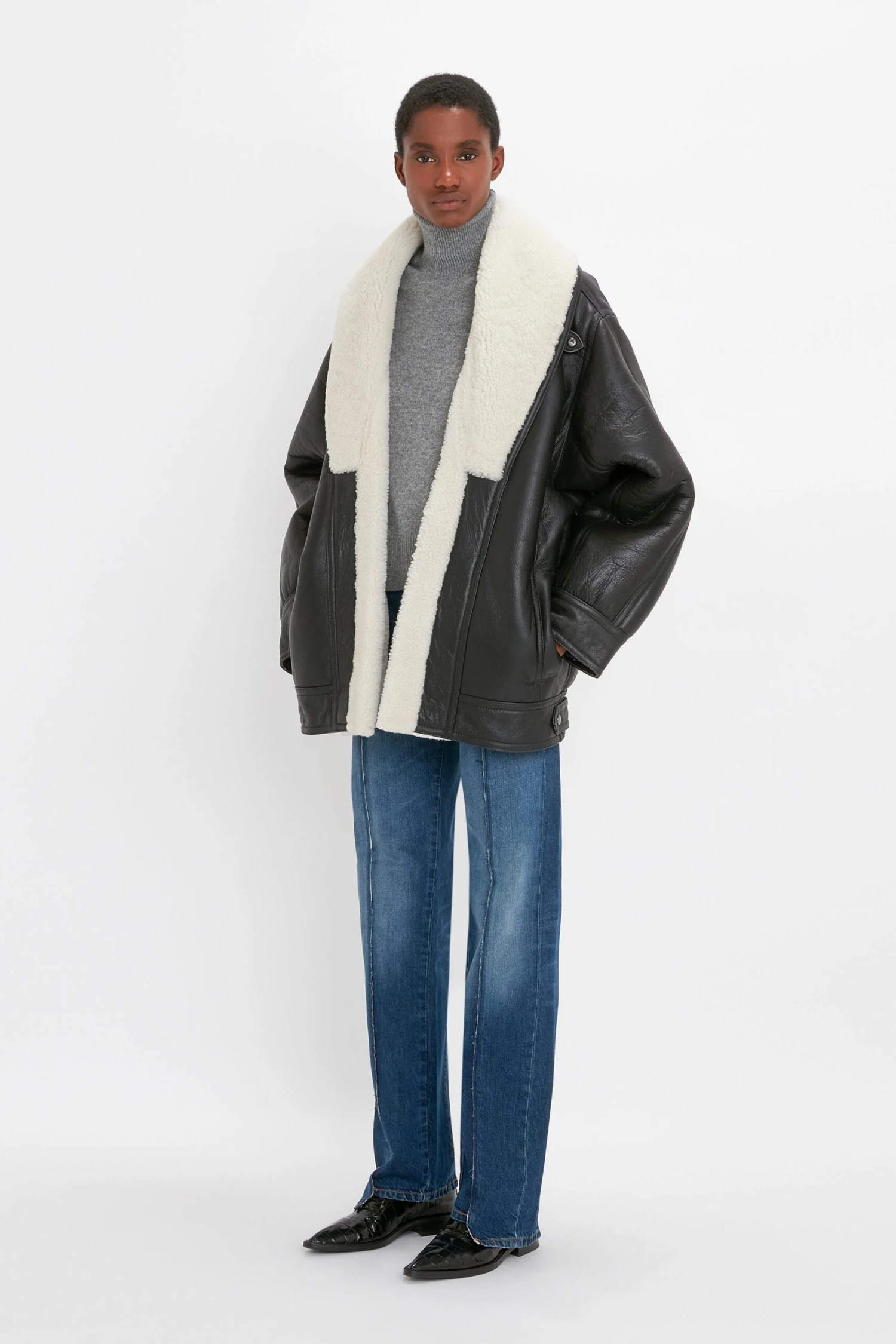 Victoria Beckham Shearling Coat In Monochrome 2 Victoria Beckham Shearling Coat In Monochrome - Image 2