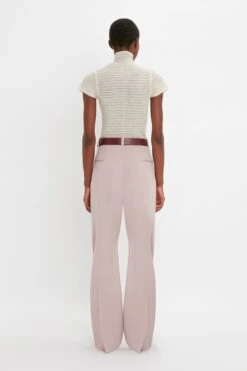 Victoria Beckham Polo Neck Knitted T-Shirt In Cream -Victoria Beckham 20230914 VB 199