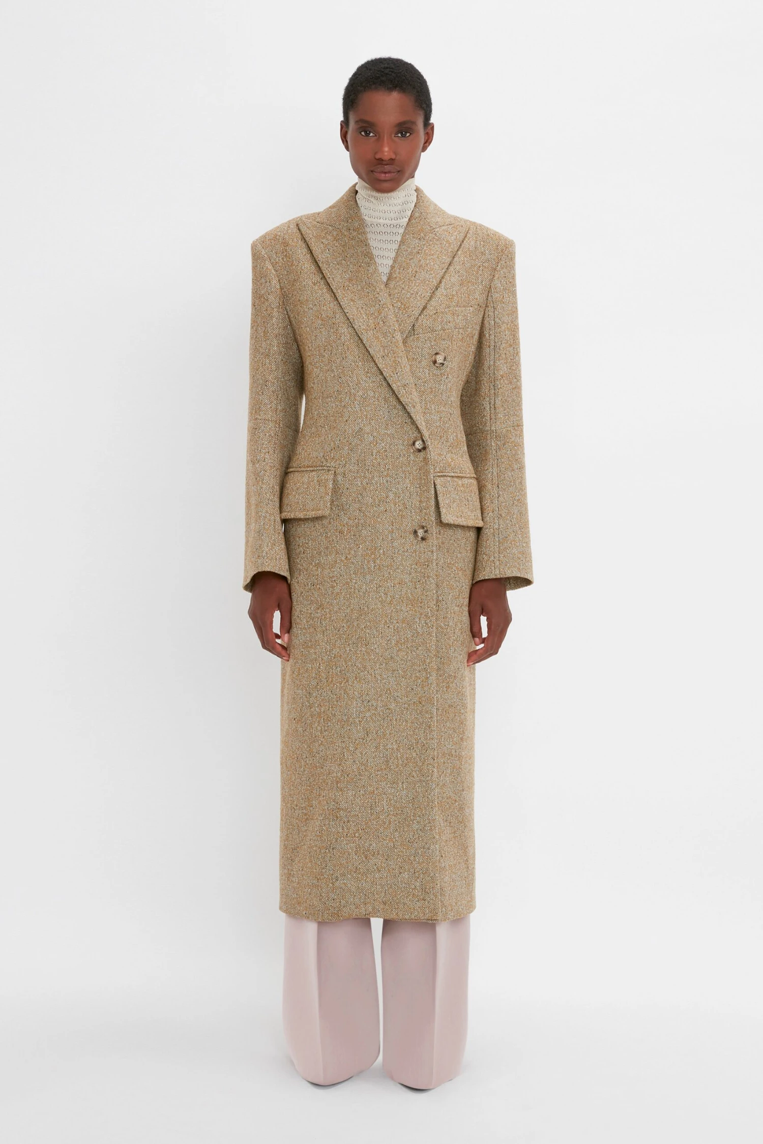 Victoria Beckham Exclusive Waisted Tailored Coat In Flax 1 Victoria Beckham Exclusive Waisted Tailored Coat In Flax