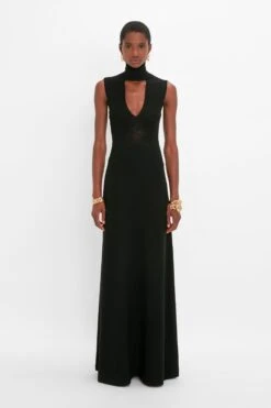 Victoria Beckham Cut Out Front Floor-Length Dress In Black