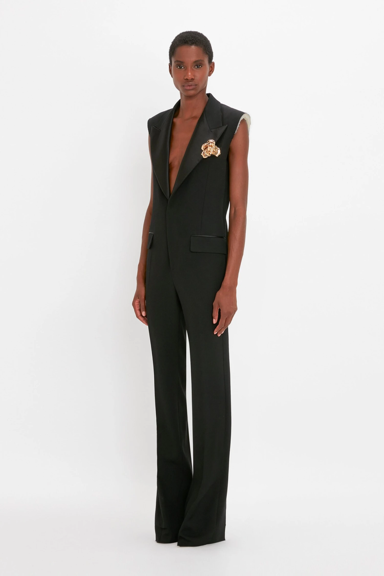Victoria Beckham Sleeveless Tuxedo Jumpsuit In Black 2 Victoria Beckham Sleeveless Tuxedo Jumpsuit In Black - Image 2