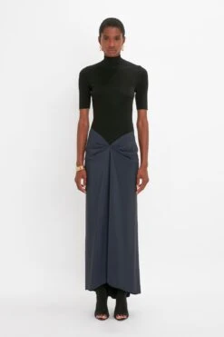Victoria Beckham Polo Neck Gathered Dress In Midnight