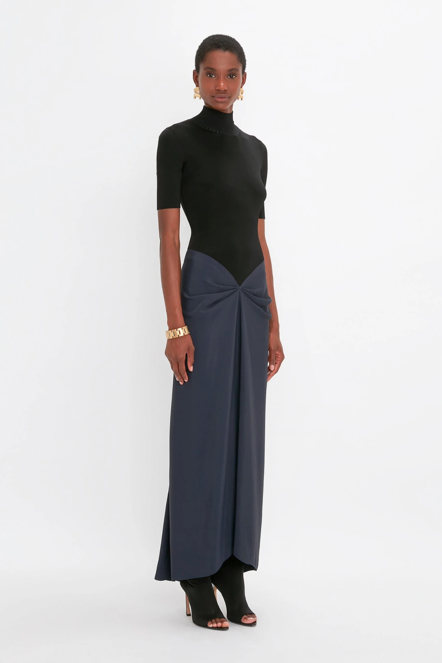 Victoria Beckham Polo Neck Gathered Dress In Midnight 2 Victoria Beckham Polo Neck Gathered Dress In Midnight - Image 2