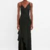 Victoria Beckham Exclusive Asymmetric Bias Frill Dress In Black