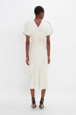 Victoria Beckham Gathered Waist Midi Dress In Cream -Victoria Beckham 20230914 VB 446