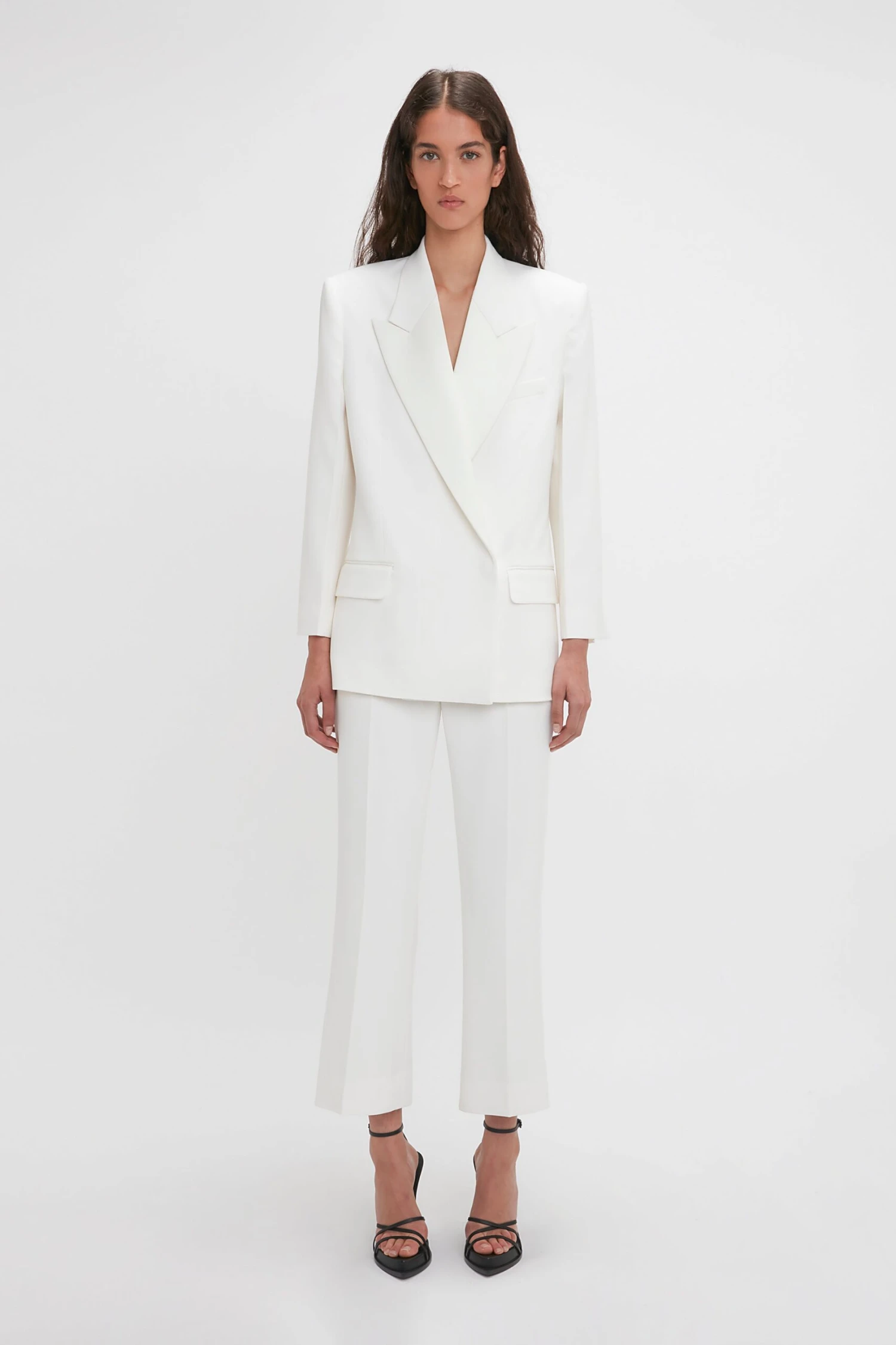 Victoria Beckham Exclusive Cropped Tuxedo Trouser In Ivory 2 Victoria Beckham Exclusive Cropped Tuxedo Trouser In Ivory - Image 2
