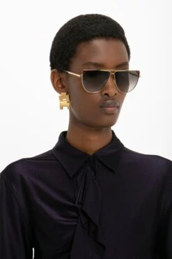 Victoria Beckham V-Line Aviator In Gold Blonde Havana -Victoria Beckham 8K1A3204