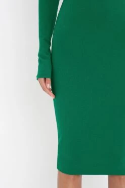 Victoria Beckham Long Sleeve T-Shirt Fitted Dress In Emerald -Victoria Beckham 8K1A3562