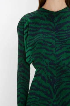 Victoria Beckham Dolman Midi Dress In Green-Navy Tiger Print -Victoria Beckham 8K1A3572