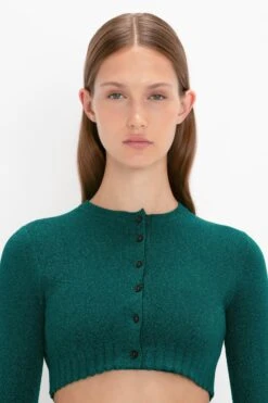 Victoria Beckham VB Body Cropped Cardi In Lurex Green -Victoria Beckham 8K1A3601