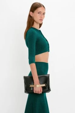 Victoria Beckham VB Body Cropped Cardi In Lurex Green -Victoria Beckham 8K1A3603