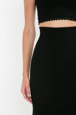 Victoria Beckham VB Body Scallop Trim Flared Skirt In Black -Victoria Beckham 8K1A3611