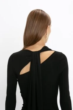 Victoria Beckham Tie Detail Floor-Length Dress In Black -Victoria Beckham 8K1A3767
