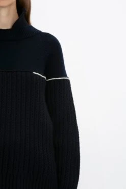 Victoria Beckham Collar Detail Jumper In Navy -Victoria Beckham 8K1A3831
