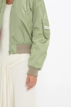 Victoria Beckham Cropped Bomber Jacket In Avocado -Victoria Beckham 8K1A3886