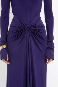 Victoria Beckham Long Sleeve Gathered Midi Dress In Ultraviolet -Victoria Beckham 8K1A3894