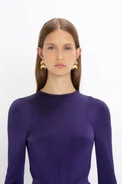 Victoria Beckham Long Sleeve Gathered Midi Dress In Ultraviolet -Victoria Beckham 8K1A3895