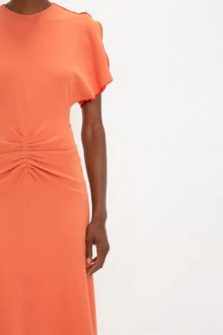 Victoria Beckham Gathered Waist Midi Dress In Papaya -Victoria Beckham 8K1A3933