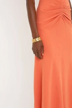Victoria Beckham Gathered Waist Midi Dress In Papaya -Victoria Beckham 8K1A3934