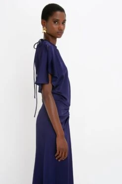 Victoria Beckham Exclusive Gathered Waist Floor-Length Dress In Ultraviolet -Victoria Beckham 8K1A3946