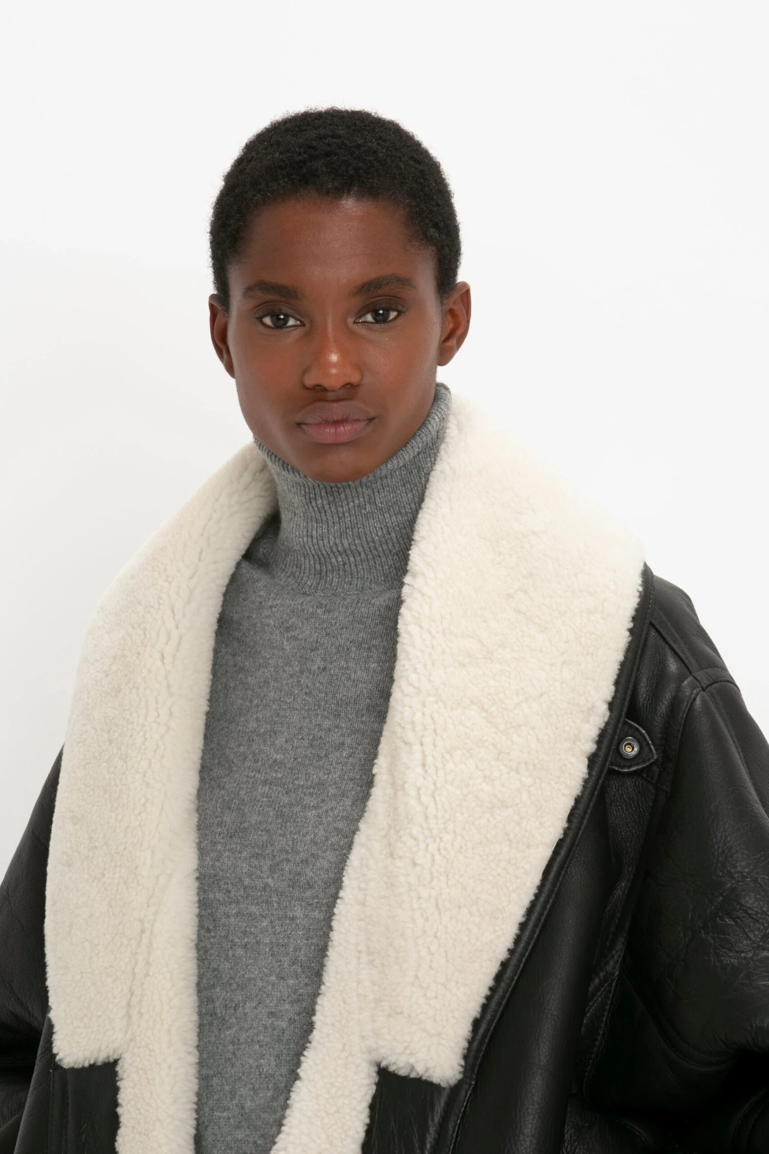 Victoria Beckham Shearling Coat In Monochrome 5 Victoria Beckham Shearling Coat In Monochrome - Image 5