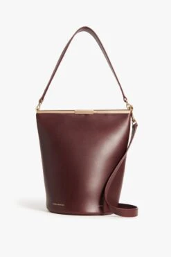Victoria Beckham Frame Bucket Bag In Burgundy Leather