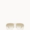 Victoria Beckham Classic V Metal Navigator Sunglasses In Gold