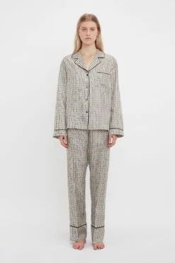 Victoria Beckham Pyjama Sleep Set In VB House Monogram Jacquard