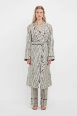 Victoria Beckham Pyjama Robe In VB House Monogram Jacquard