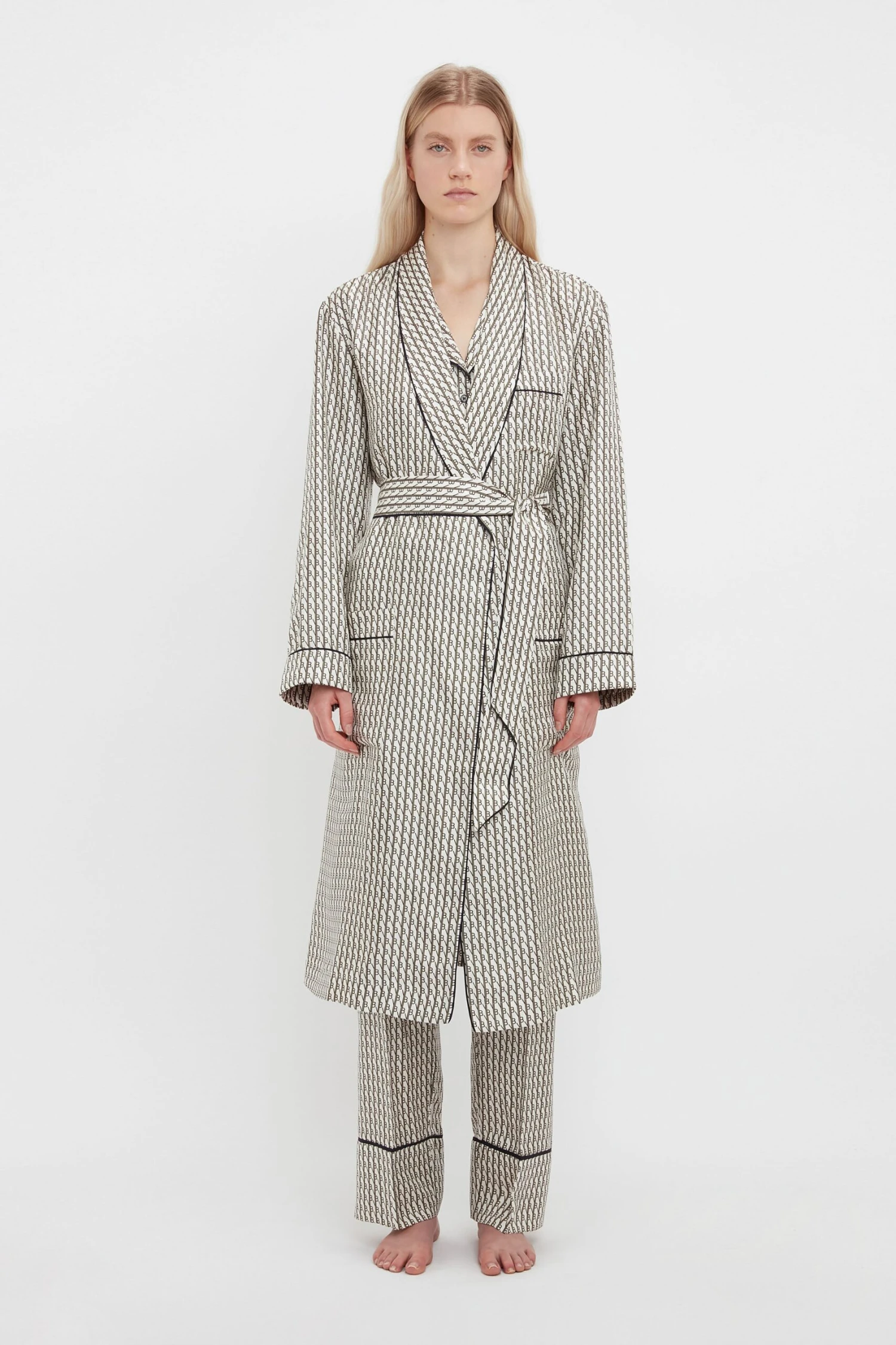 Victoria Beckham Pyjama Robe In VB House Monogram Jacquard 1 Victoria Beckham Pyjama Robe In VB House Monogram Jacquard