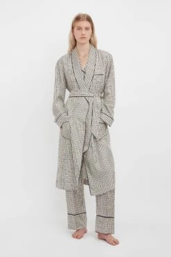 Victoria Beckham Pyjama Robe In VB House Monogram Jacquard 14 Victoria Beckham Pyjama Robe In VB House Monogram Jacquard -Victoria Beckham RobeInVBHouseMonogramJacquardFront3